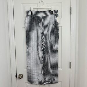 Ellen Tracy Linen Blend Stripes Wide Leg Pull On Pants Women Large Beach Coastal